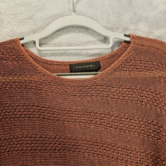 Tahari sweater womens M Brown linen Tunic beach Coastalgrandma vacation boho - Picture 2 of 13